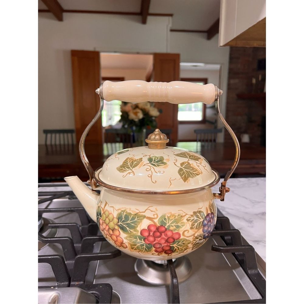Tabletops unlimited Grapevine Design Tea Pot Kettle Vitro Ceramics